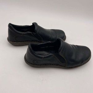 Born Womens Clogs Shoes Black Leather Slip On Flat